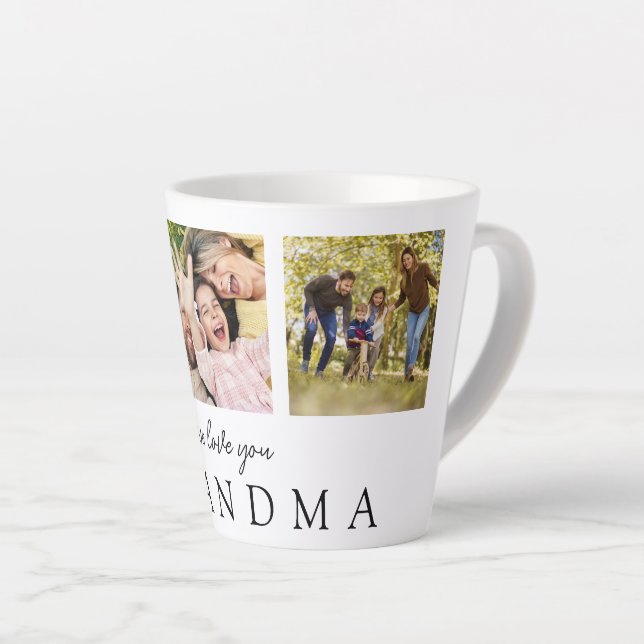 Taza De Café Latte Te queremos abuela 3 Foto Monograma personalizado (Ángulo derecho)