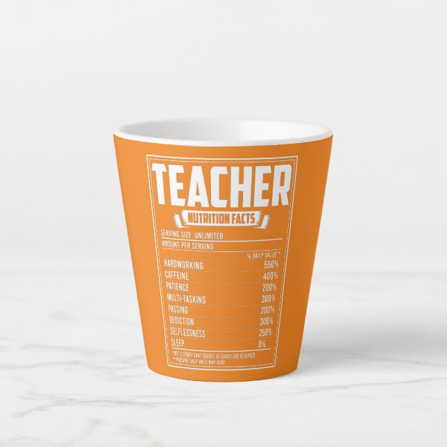 Taza De Café Latte Teacher Nutrition Facts  (Anverso)