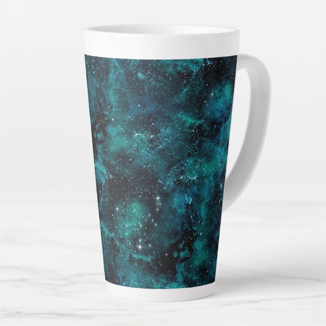 Taza De Café Latte Teal Galaxy Series Design 4  (Ángulo derecho)