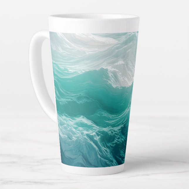 Taza De Café Latte Teal Ocean Waves Abstract Dream  (Ángulo izquierdo)