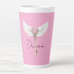 Taza De Café Latte Tecla de plumas de ángel blanco