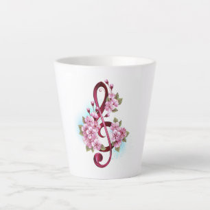 Taza De Café Latte Tejidos musicales notas de colores con flores de S