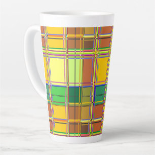 Taza De Café Latte Tela Colorida Caribeña Madras Tartán