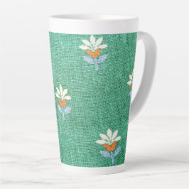 Taza De Café Latte Tela verde con flores