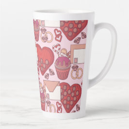 Taza De Café Latte Tema de Amor de Corazón Rojo Elegante Regalo del D