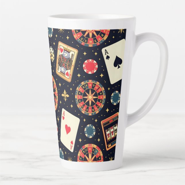 Taza De Café Latte tema de patrón de casino en negro (Derecha)