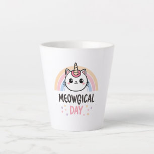 Taza De Café Latte Ten un "Día Meowgical" Gato Unicornio