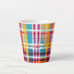 Taza De Café Latte Tendencia de Wexford a Cuadros Coloridos con Monog