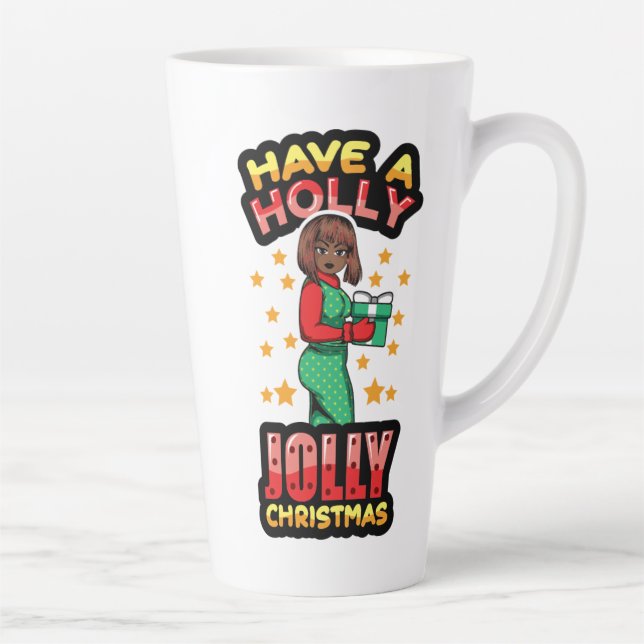 Taza De Café Latte Tener Navidades de Holly Jolly Pajama Melanin X-ma (Derecha)
