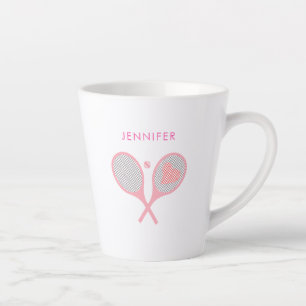 Taza De Café Latte Tenis de nombre personalizado rosado moderno