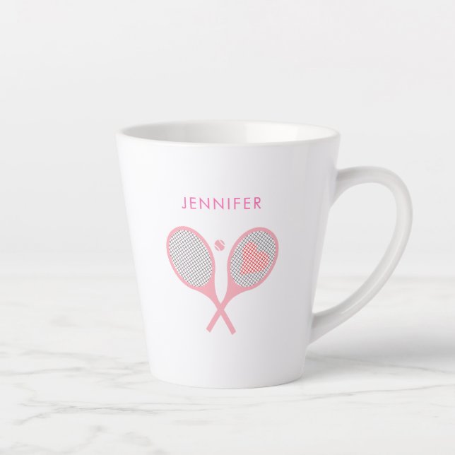 Taza De Café Latte Tenis de nombre personalizado rosado moderno (Derecha)