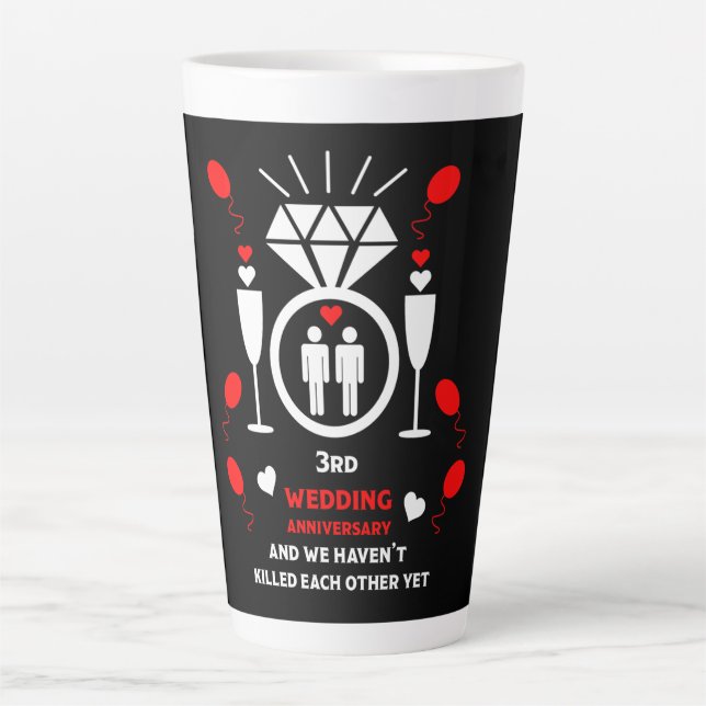 Taza De Café Latte Tercer aniversario Boda de hombres gay (Anverso)