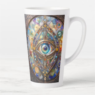 Taza De Café Latte Tercer Ojo en Vidrio Pintado y Bronce