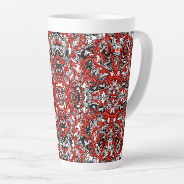 TAZA DE CAFÉ LATTE TERRACOTTA BLANCO Y NEGRO ORNAMENTAL (Ángulo derecho)
