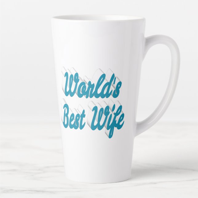 Taza De Café Latte Texto azul del cielo de la esposa (Derecha)