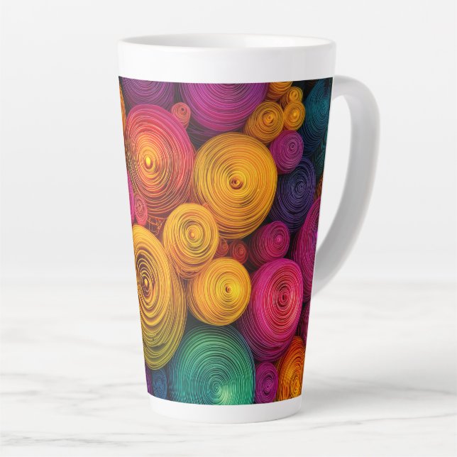 Taza De Café Latte Textura abstracta de círculos concéntricos multico (Ángulo derecho)