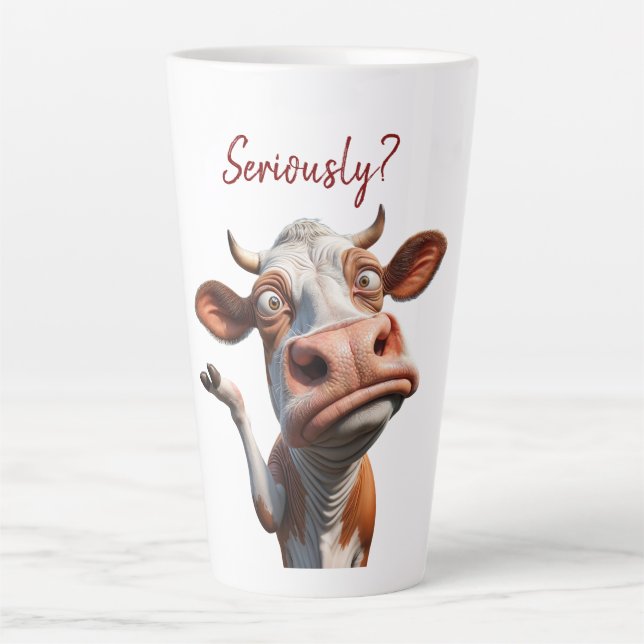 Taza De Café Latte The Silly Cow - "¿En serio?" Diseño de comillas di (Anverso)