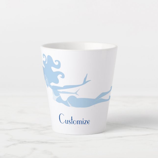 Taza De Café Latte Thunder_Cove, nadador de sirenas azul  (Anverso)