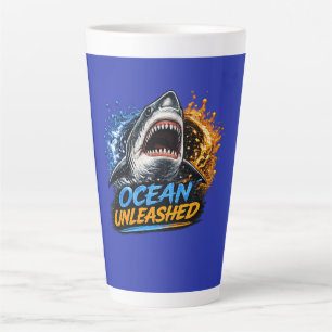 Taza De Café Latte Tiburón Desatado Oceánico – Salpicadura Audaz Azul