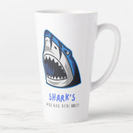 TAZA DE CAFÉ LATTE TIBURONES TE MATARÁN HERMANO...  CITA DIVERTIDA