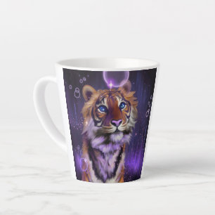 Taza De Café Latte Tigre blanco bajo cielo morado