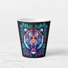 Taza De Café Latte Tigre de neón y hojas de selva