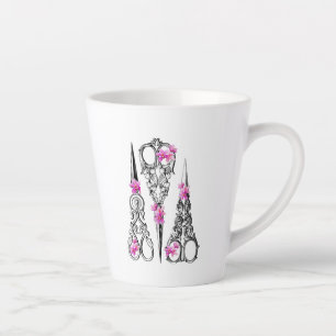 Taza De Café Latte Tijeras Florales Vintage para Sastres y Peluqueros