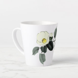 Taza De Café Latte Tinta blanca camellia sumi y acuarela japonesa