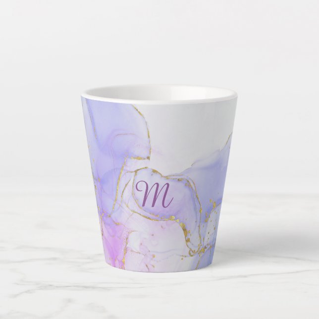Taza De Café Latte Tinta de alcohol rosa, púrpura y azul (Anverso)