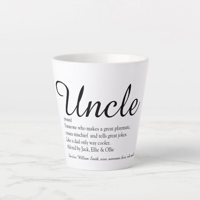 Taza De Café Latte Tío Guay Fun Elegante Script Negro y Blanco (Anverso)