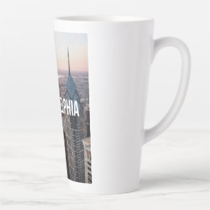 Taza De Café Latte Tipografía Vista Aérea del Horizonte de Filadelfia