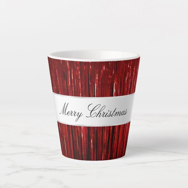 Taza De Café Latte Tiras Tinsel de Glam Rojo (Anverso)