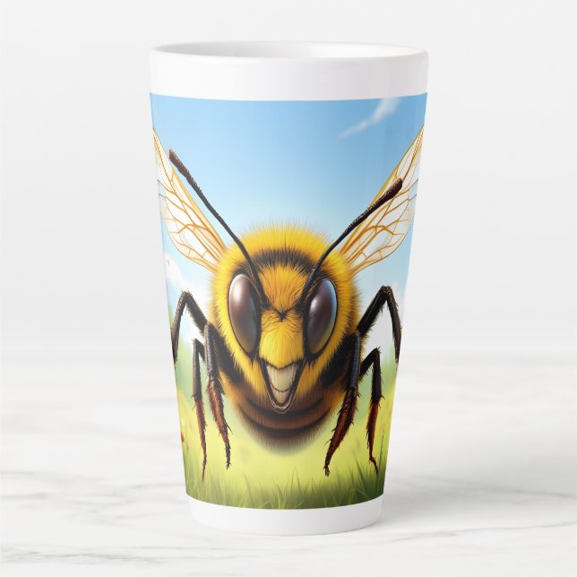 Taza De Café Latte Título: Ilustración de Abejorro Sonriente (Anverso)