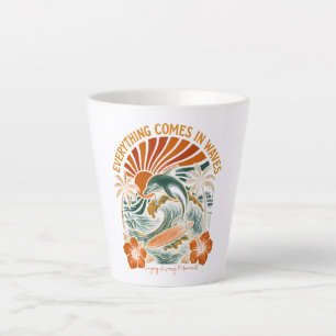 Taza De Café Latte Todo Viene En Olas Retro