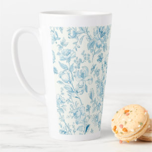 Taza De Café Latte Toile de jouy Chinoiserías francesas Peonías Flora