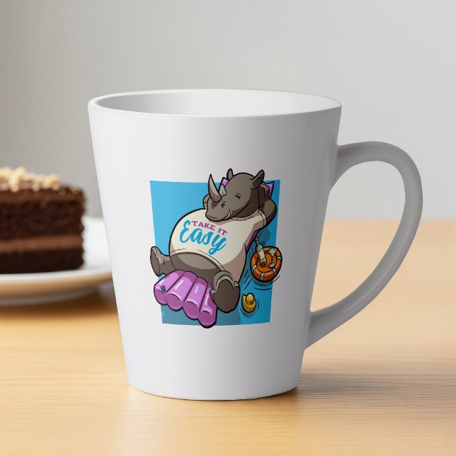 Taza De Café Latte Tómalo Fácil Relajado Rhino Funny Pool Personaliza (Subido por el creador)
