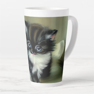 Taza De Café Latte Tonga de gatito blanco y negro vintage