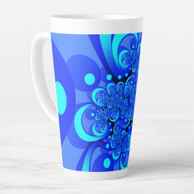 Taza De Café Latte Tonos de arte fractal azul moderno abstracto (Ángulo izquierdo)