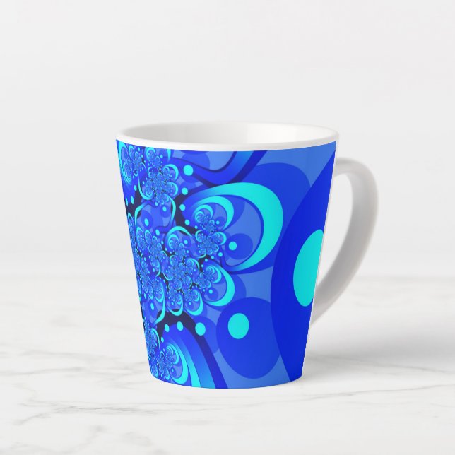 Taza De Café Latte Tonos de arte fractal azul moderno abstracto (Ángulo derecho)