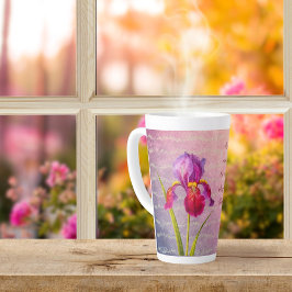 Taza De Café Latte Tonos Violeta De Flor Iris Botánico Vintage