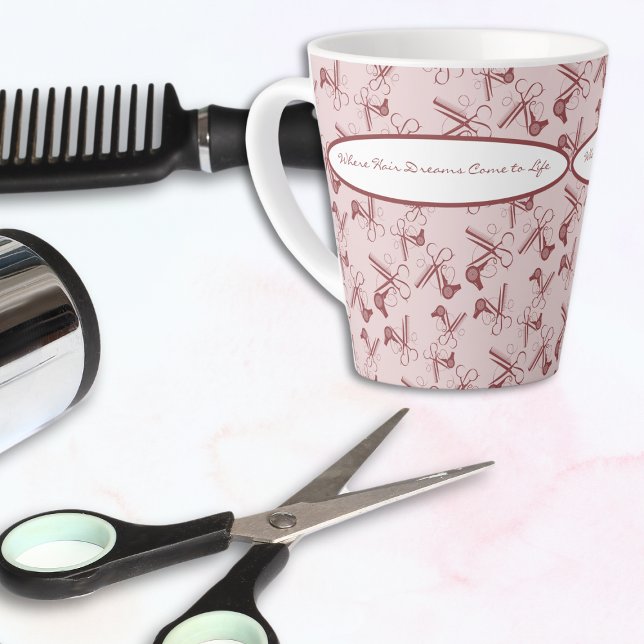 Taza De Café Latte Topaz Ahumado Herramientas De Pelo Rosa Tu Salón D (Smoky Topaz Pink Hair Tools Your Hair Salon Latte Mug)