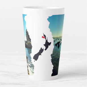 Taza De Café Latte Torn Beach Collage New Zealand Location Pin