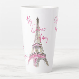Taza De Café Latte Torre Eiffel de París Mis Quince Años Personalizad