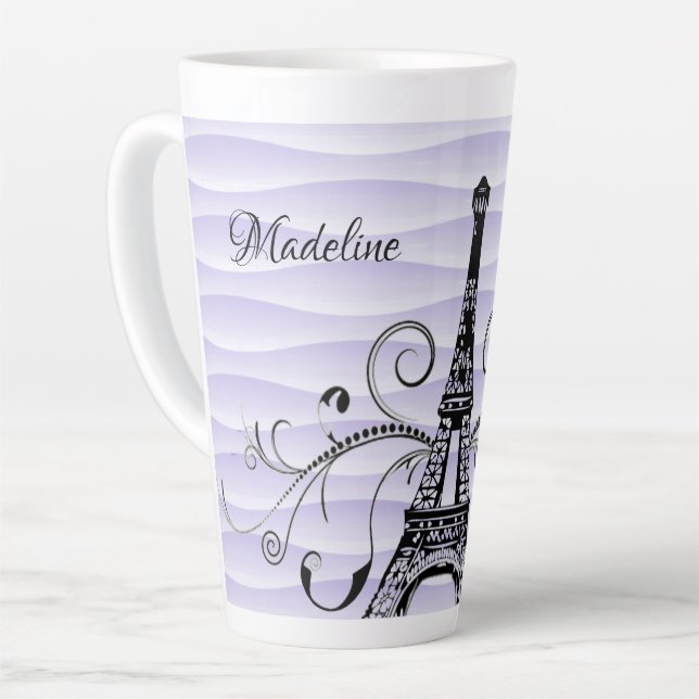 Taza De Café Latte Torre Eiffel Púrpura Flourite Latte Mug (Ángulo izquierdo)