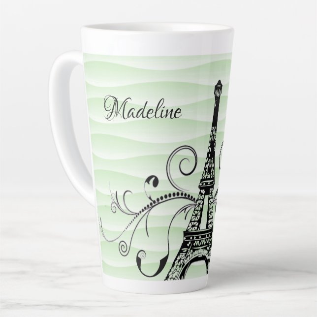 Taza De Café Latte Torre Eiffel Verde Flourite Latte Mug (Ángulo izquierdo)