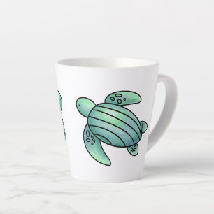 Taza De Café Latte tortuga marina pintada con acuarela azul verde de