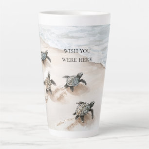 Taza De Café Latte Tortugas Marinas Costa Playa Océano