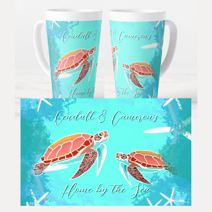 Taza De Café Latte Tortugas Marinas Hogar Junto al Mar Personalizado