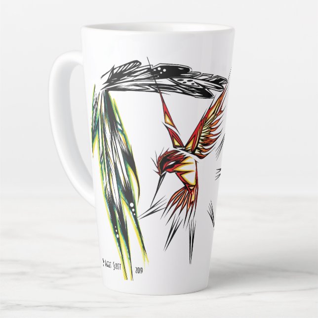 Taza De Café Latte Tótem latte del colibrí nativo (Ángulo izquierdo)
