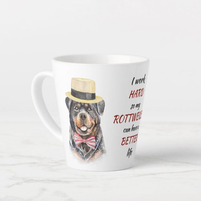 Taza De Café Latte Trabajando duro para mi Rottweiler (Ángulo izquierdo)